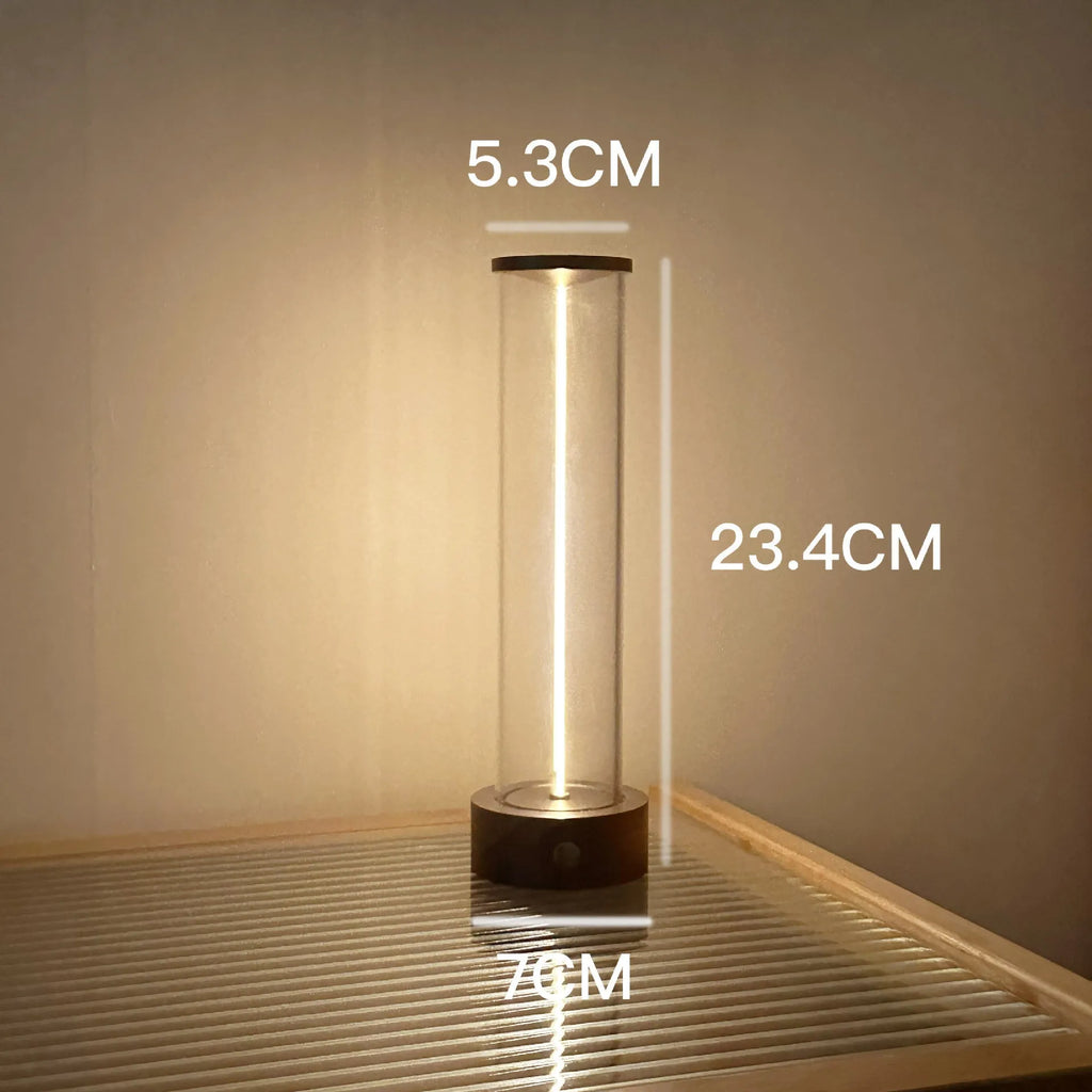Tall, narrow modern USB LED night light strip with glass panel and magnetic base.