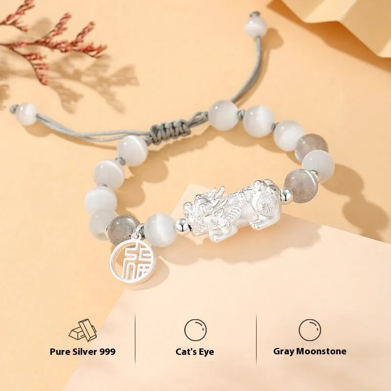 Sterling silver hand-woven bracelet with animal tassels and couple certificate in national fashion style