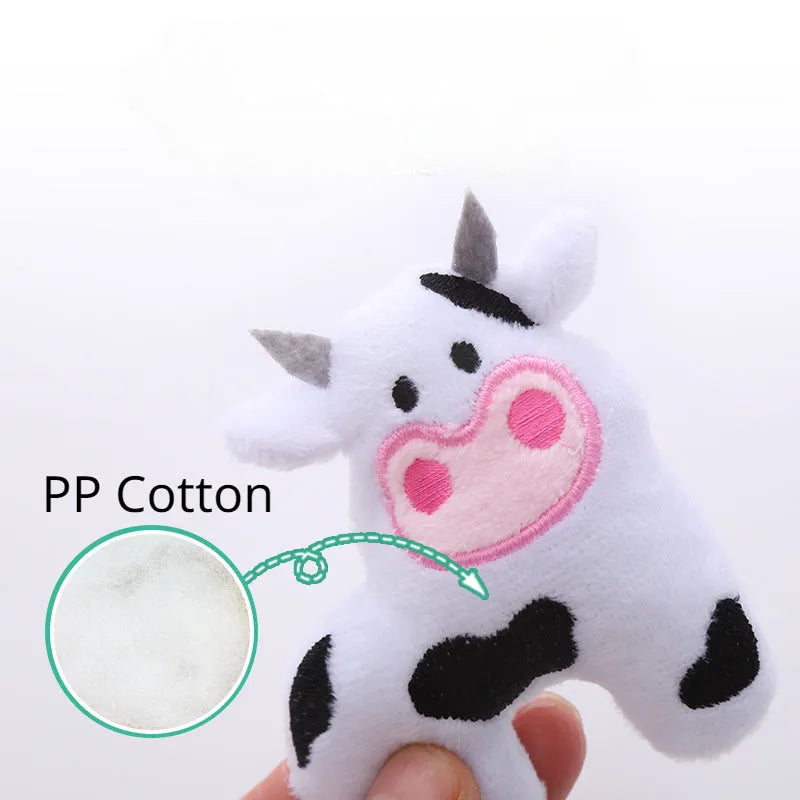 Soft plush cat toy in cow or parrot shape with catnip for interactive bite-resistant play