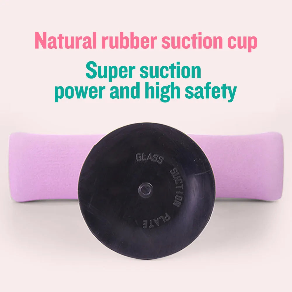 Pink adjustable sit-up bar floor assistant, 27x21cm, with foam padding and suction base