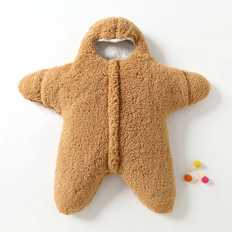 Lamb velvet baby sleeping bag with hood and zip in pink, grey, blue, or khaki colours