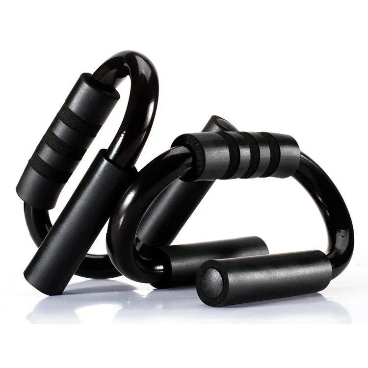Black S shape push-up bracket rack measuring 20x12x13cm on a flat surface for home exercise