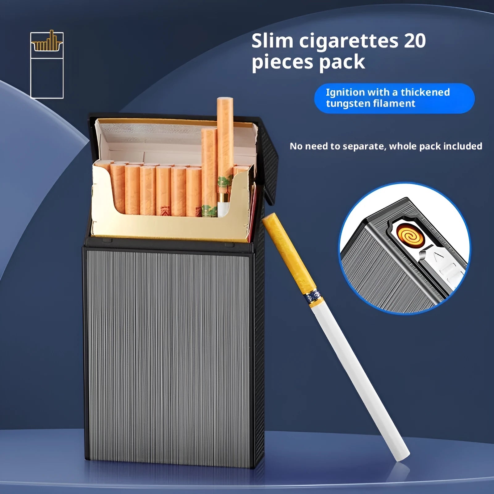 USB rechargeable aluminium creative cigarette case in black brushed finish for storage and collection