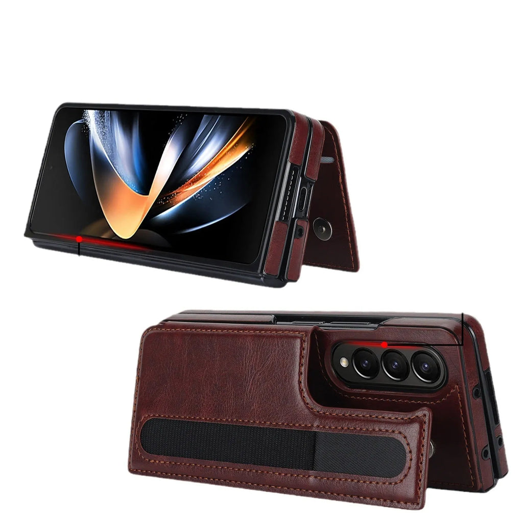 PU leather folding mobile phone case for Samsung Galaxy Z Fold with bracket, available in six colours.