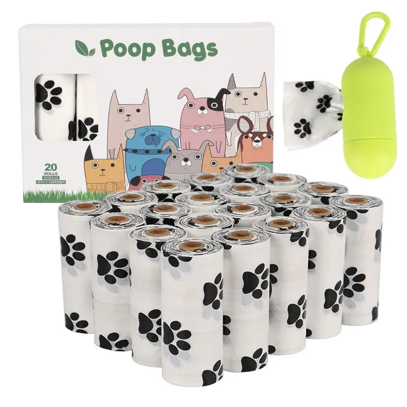 Dog poop bags on continuous roll, 23x33cm, green colour, with dispenser, 15 bags per roll