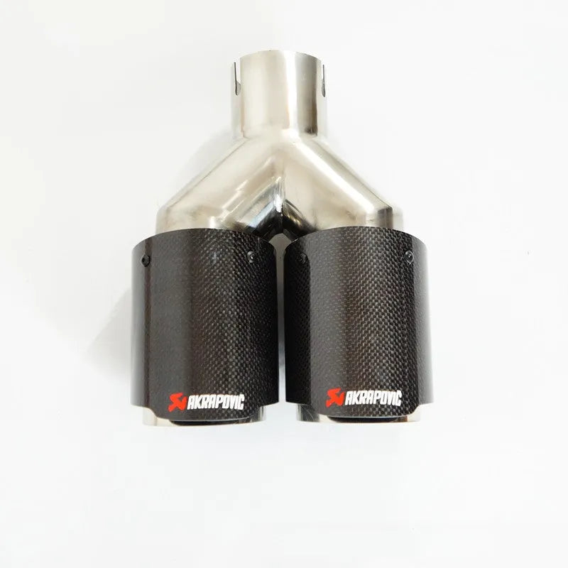 Carbon fibre stainless steel car decorative exhaust pipe one modified two tail throat 250x185x89mm black bright