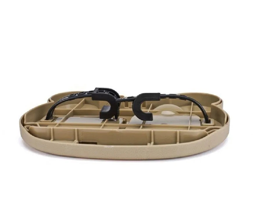 Child car seat table tray in black, with side hooks and a flat surface for snacks and drinks, size 20 x 23.5 cm