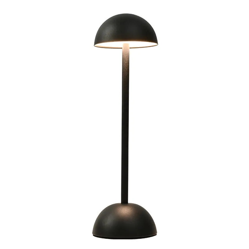 Creative high foot metal mushroom table lamp in white with Type-C power cable on a bedside table