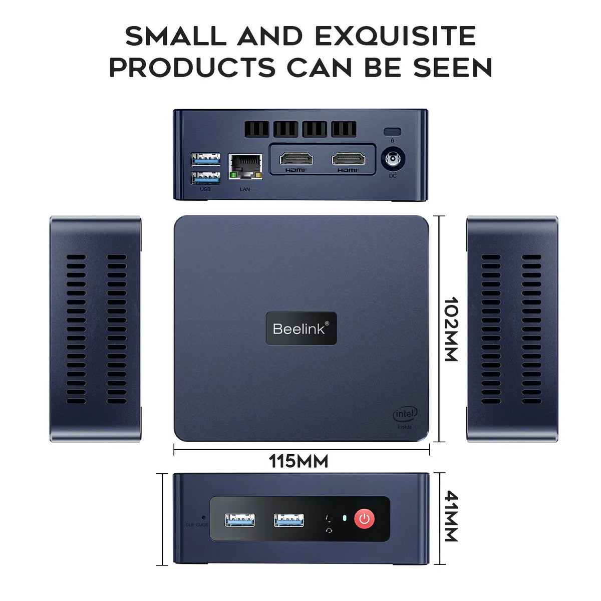 Beelink MINI S N5095 mini PC, compact black desktop computer with HDMI, Windows 11, 8GB/16GB RAM, 128GB-1TB storage.