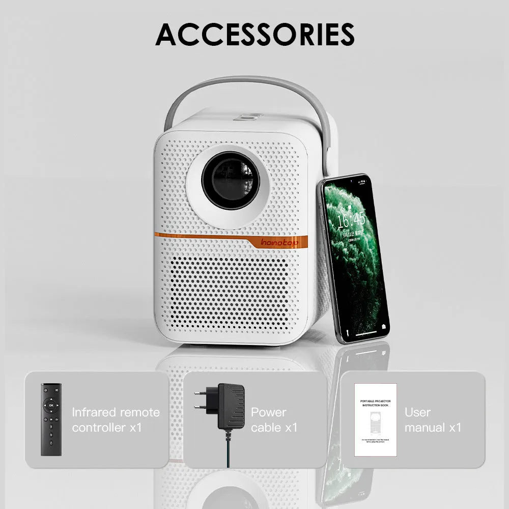 P10 2023 mini portable LCD projector in black, 720p resolution, Android system, with UK plug