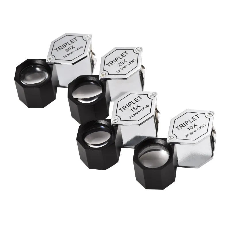 Handheld portable magnifying glass with metal optical glass lens for jewellery and coin inspection