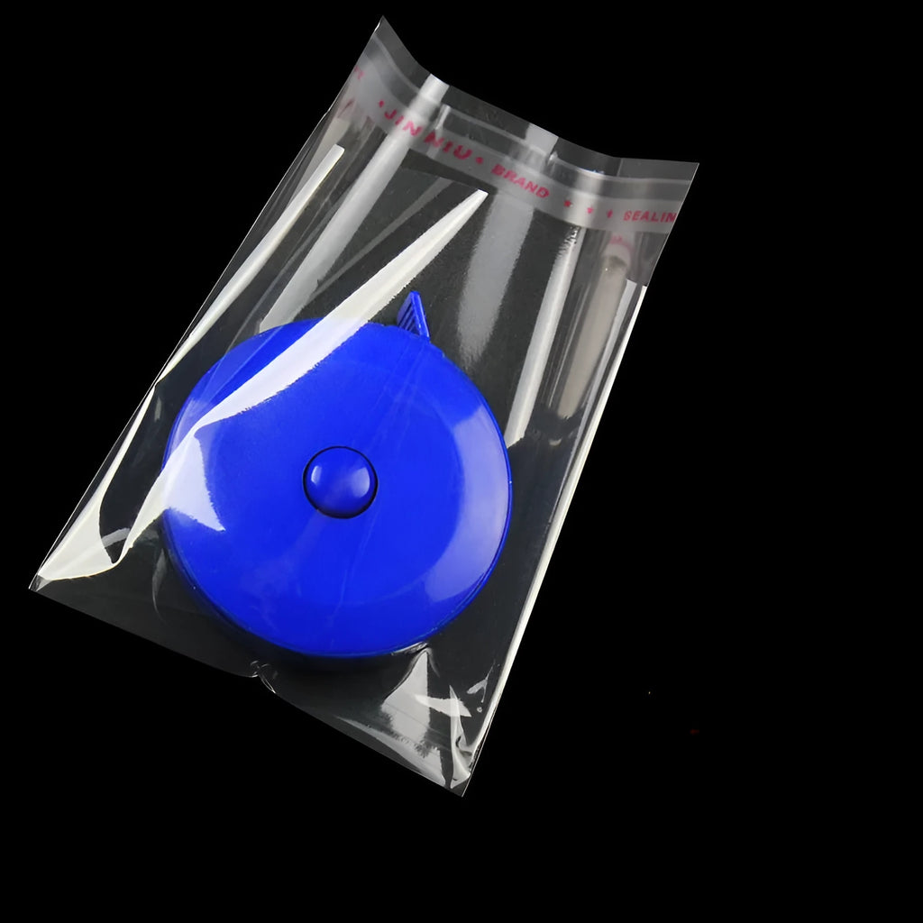 Transparent self-adhesive OPP bags, 7x10cm, with peel-and-seal closure, on a white background.
