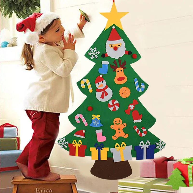 DIY felt Christmas tree ornament set for kids with 110cm width and multi-colour sections