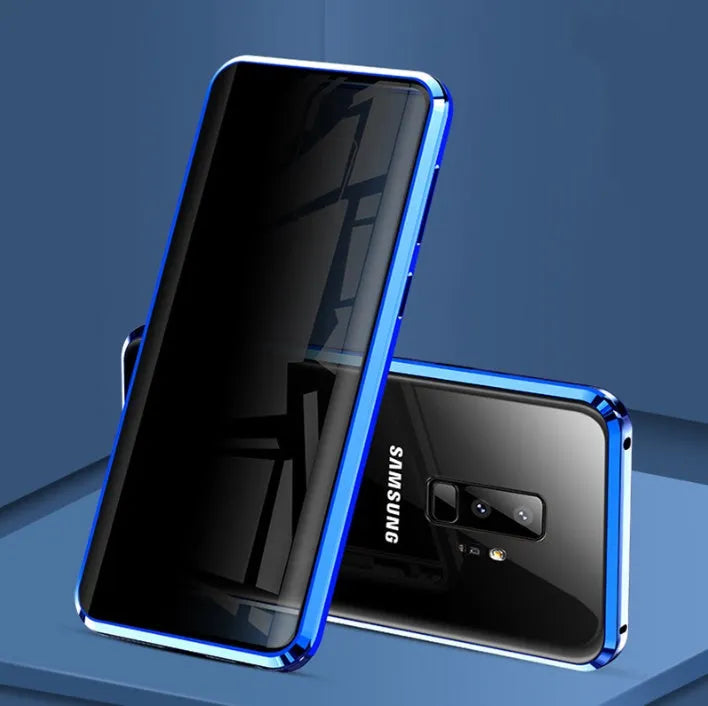 Samsung anti-peeping magnetic phone case in clamshell design with double-sided glass construction