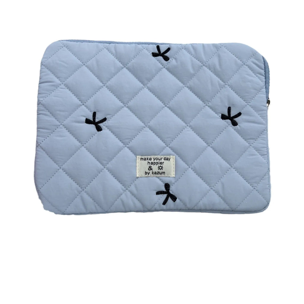 Rhombus embroidered bow notebook storage bag in nylon with device-specific sizing options