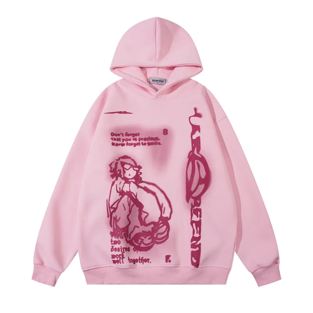 Men's fashion personality printed hoodie in cotton blend, black colour, character pattern, front view