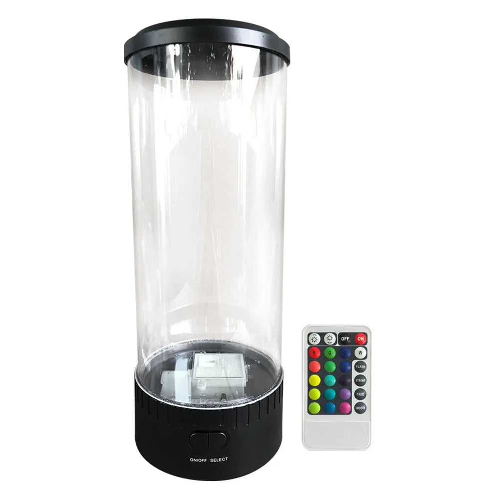 Black jellyfish LED light with acrylic shade on a desk, 35cm tall, USB powered