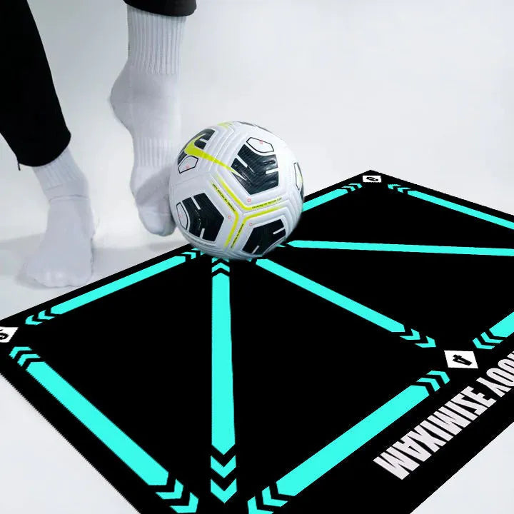 Black non-slip football training mat measuring 60cm by 90cm on a flat surface.