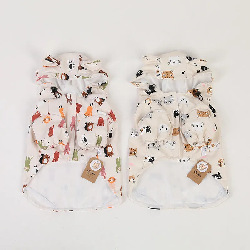 Beige cartoon dog raincoat with waterproof PU coating for wet weather walks