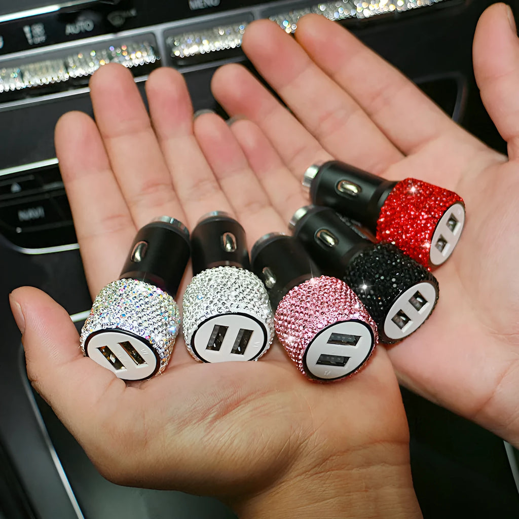 Diamond pattern car USB charger for cigarette lighter socket in five colour options
