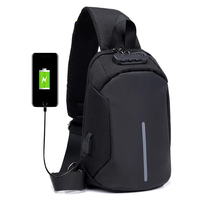 Oxford cloth shoulder bag with zipper closure, polyester lining, less than 20L capacity, black colour