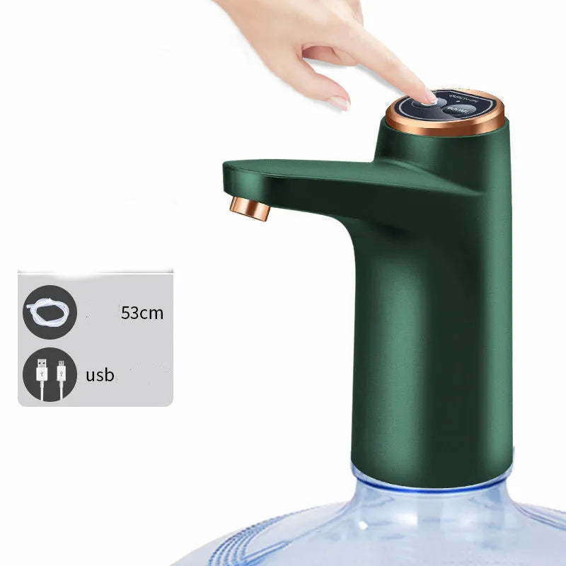 Dark grey touch automatic water dispenser on a kitchen countertop with soft hose and USB cable