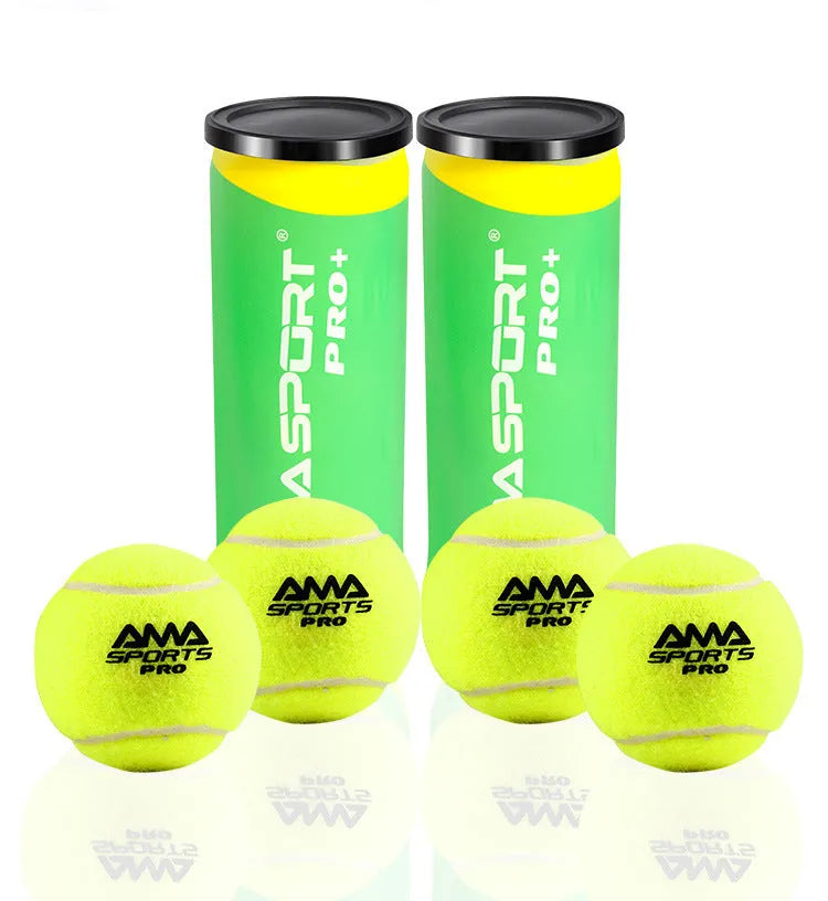 Three cage plate tennis training balls in black, green and yellow colours