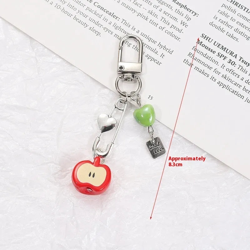 Plastic fruit pattern keychain charm with rope attachment for phone and bag decoration