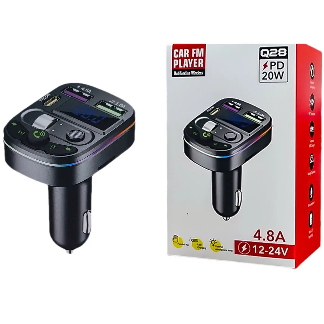 On board Bluetooth car receiver with USB charging port and MP3 playback functionality.