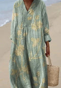 Long sleeve casual floral shirt dress with 3D printed pattern and wide waist.