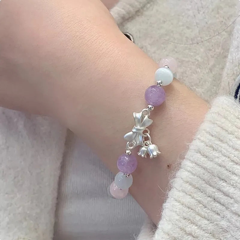 Lavender purple opal crystal bracelet with bowknot design for women