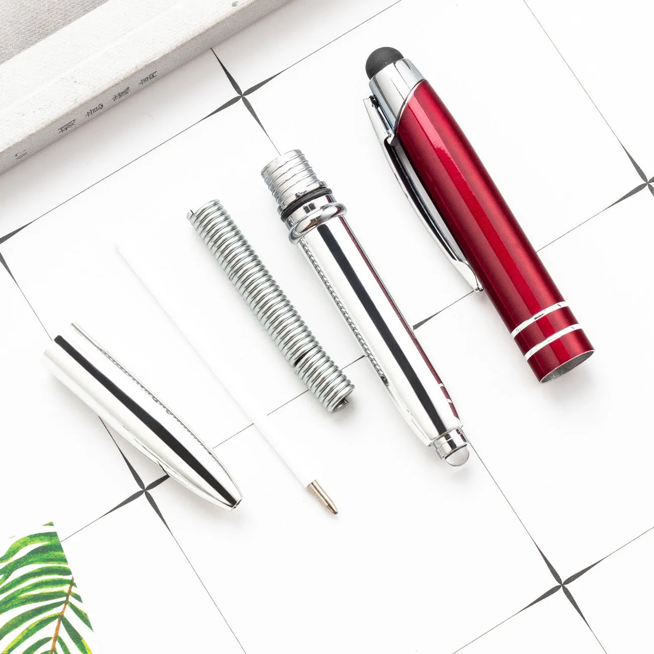 Metal ballpoint pen with capacitive stylus tip and LED light in five colour options