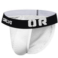 Men's mesh nylon low-waist briefs in blue with hip lifting and shaping function
