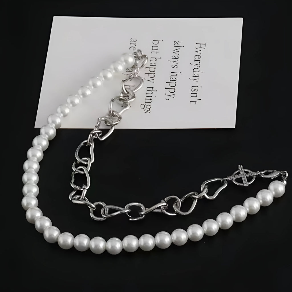 White geometric acrylic clavicle chain necklace with twisted chain and asymmetric design