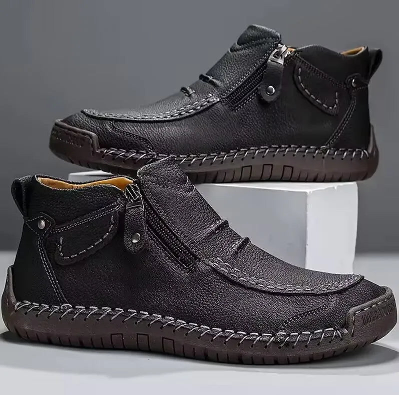 Men's Chelsea slip-on high-top casual shoes with animal pattern, artificial PU upper, cotton lining, flat sole