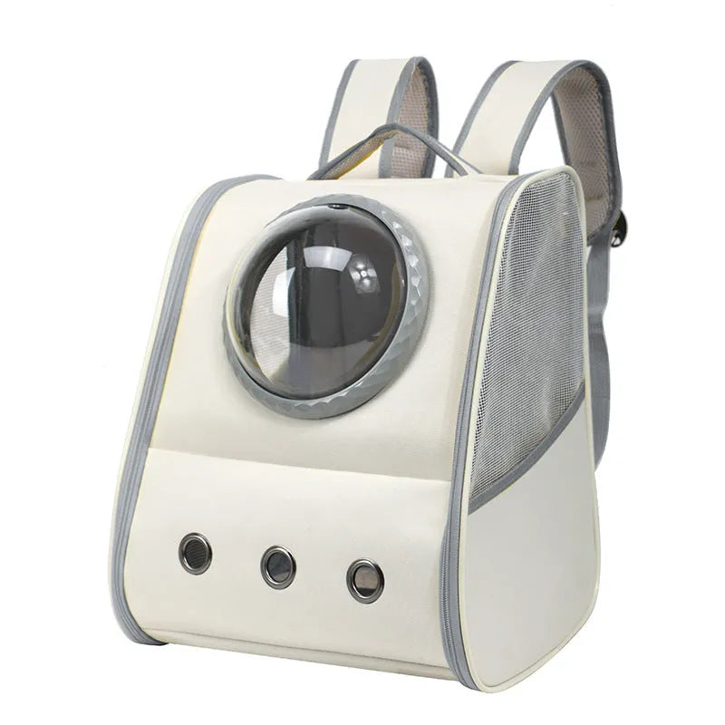 Space capsule large capacity breathable pet backpack in grey, nylon, 33x29x42cm, for cats up to 6.50kg, with side snack bags