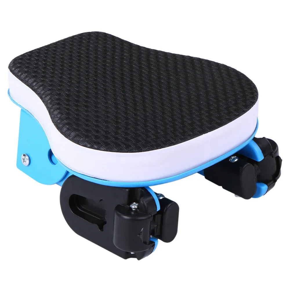 Front-mounted bicycle child seat with cotton tube cushion, foldable pedals, and 31.8mm quick-release clamp
