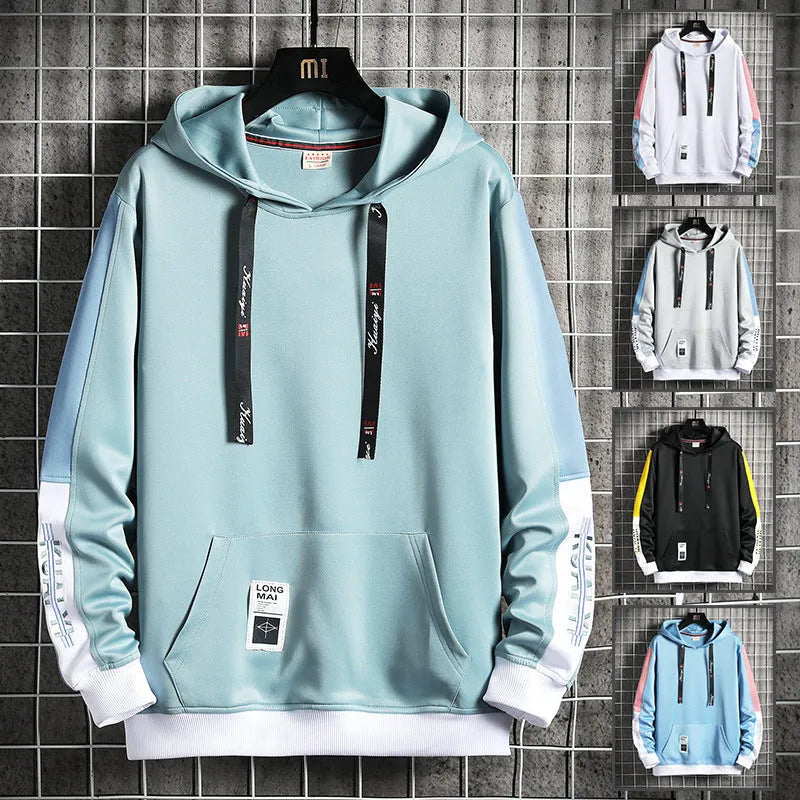 Men's casual loose long sleeve pullover hoodie top with letter print in polyester fabric