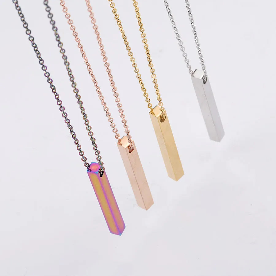 3D engraved bar necklace on adjustable stainless steel link chain in gold colour plated finish