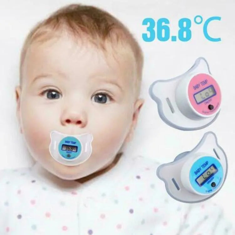 Blue and pink baby pacifier digital thermometer with LCD display for infant temperature monitoring
