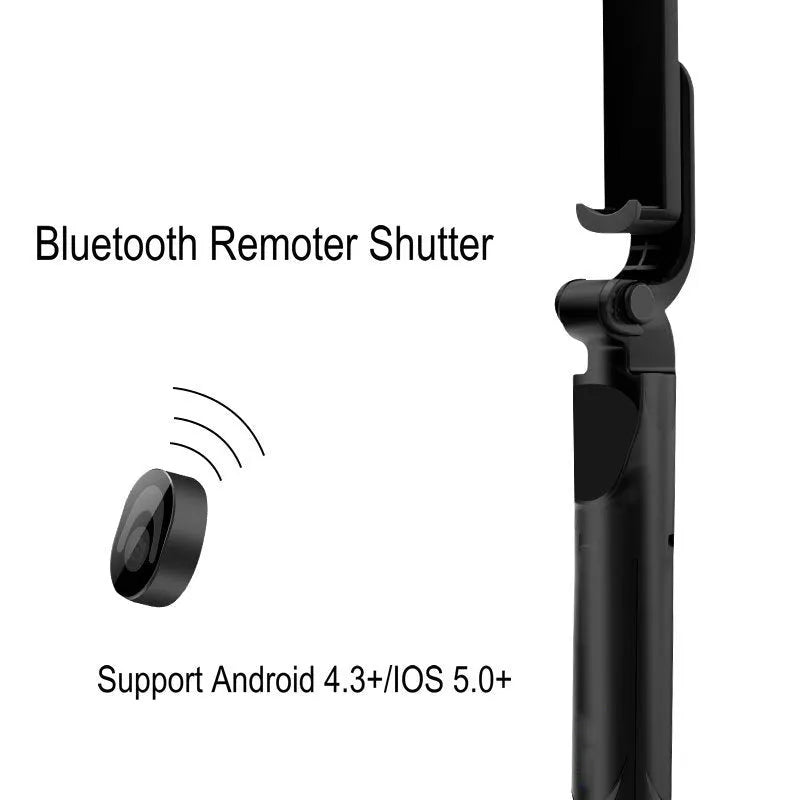 Bluetooth handheld selfie stick with wireless remote control in black colour