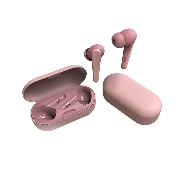 ANC active noise reduction Bluetooth headphones in black, white, pink, green, and blue colours with earplug design