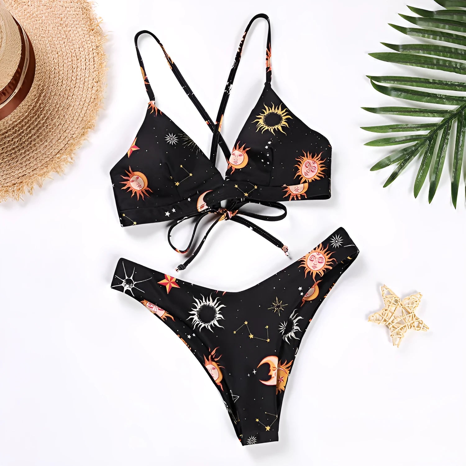Yellow small chest push up women's swimwear two piece set with sleeveless top and polyester lining