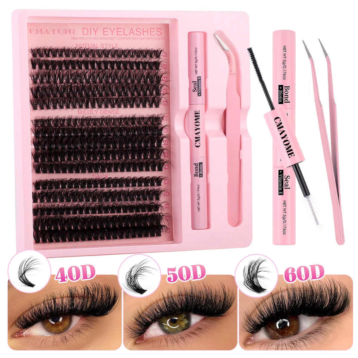 DIY false eyelash extension cluster set with application tweezers for home beauty