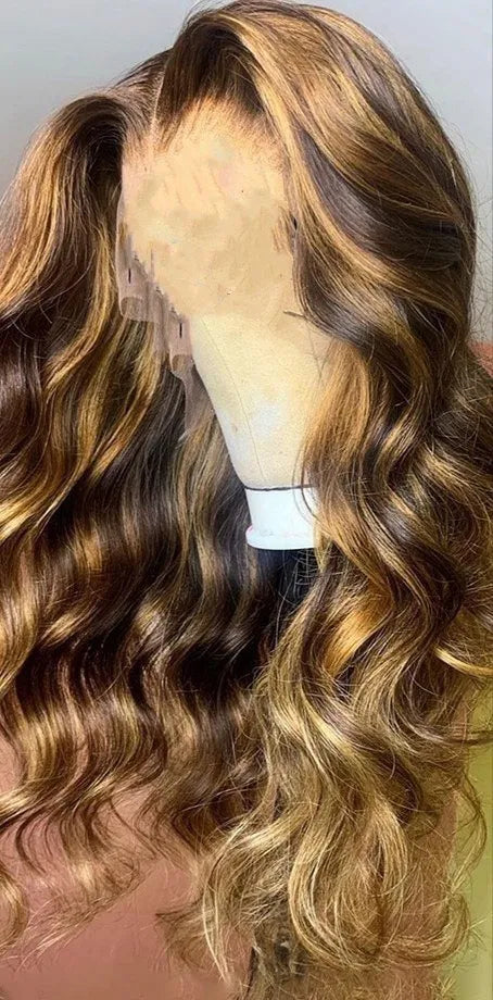 Women's long curly hair wig in picture colour, centre part, high temperature wire construction with rose net