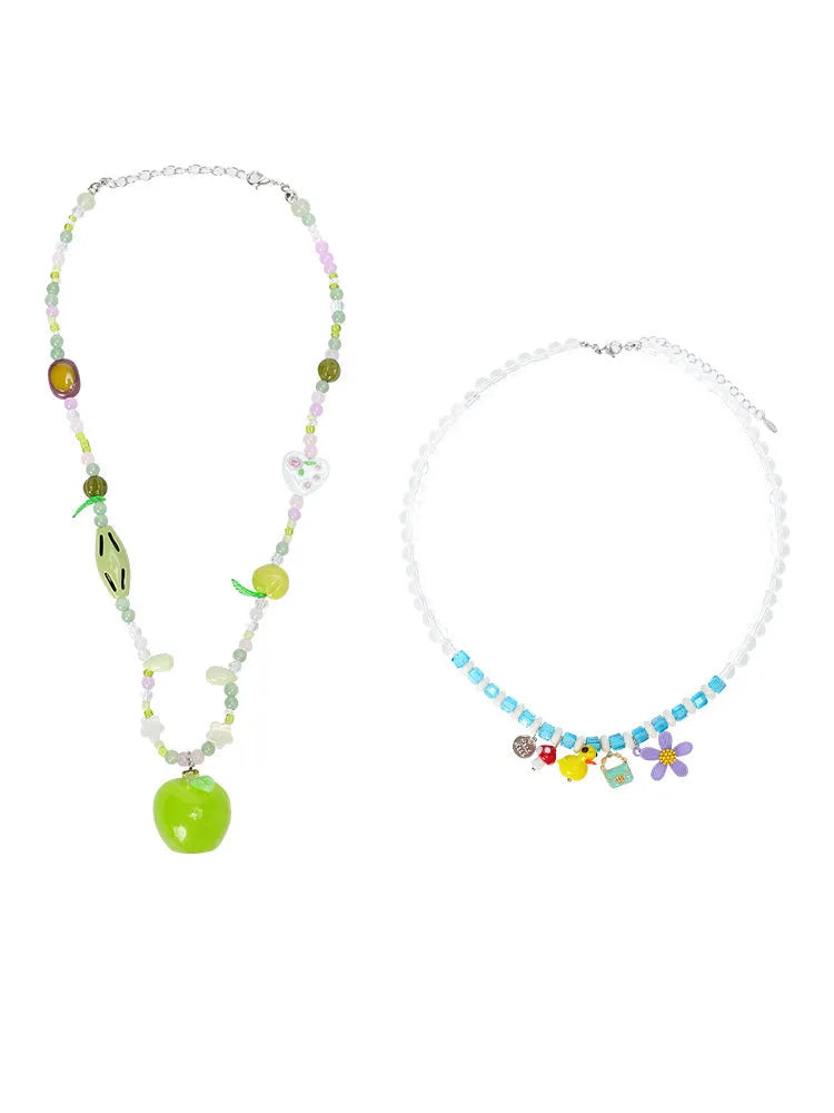 Beaded pendant necklace vacation style clavicle chain in green apple green colour option