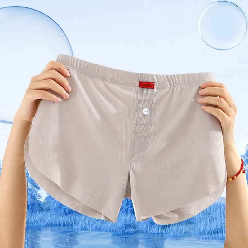 Men's ice silk breathable seamless athletic shorts in green, loose fit, mid waist polyester underwear