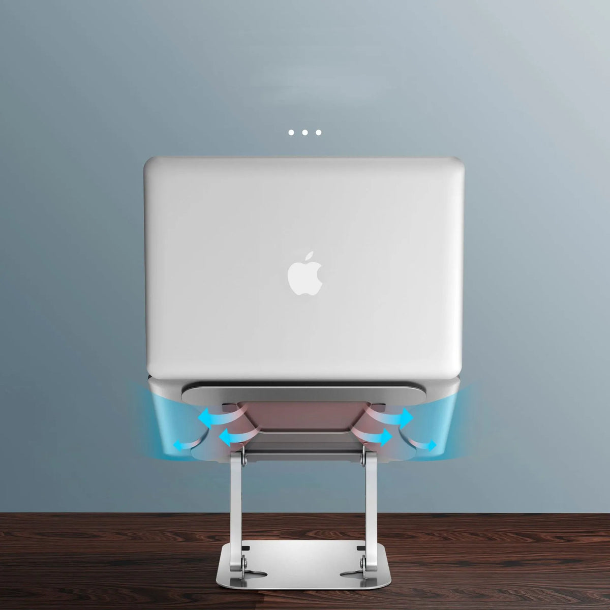 Silver aluminium alloy folding laptop stand for notebooks and ultrabooks with air cooling, 260 x 223 x 30 mm
