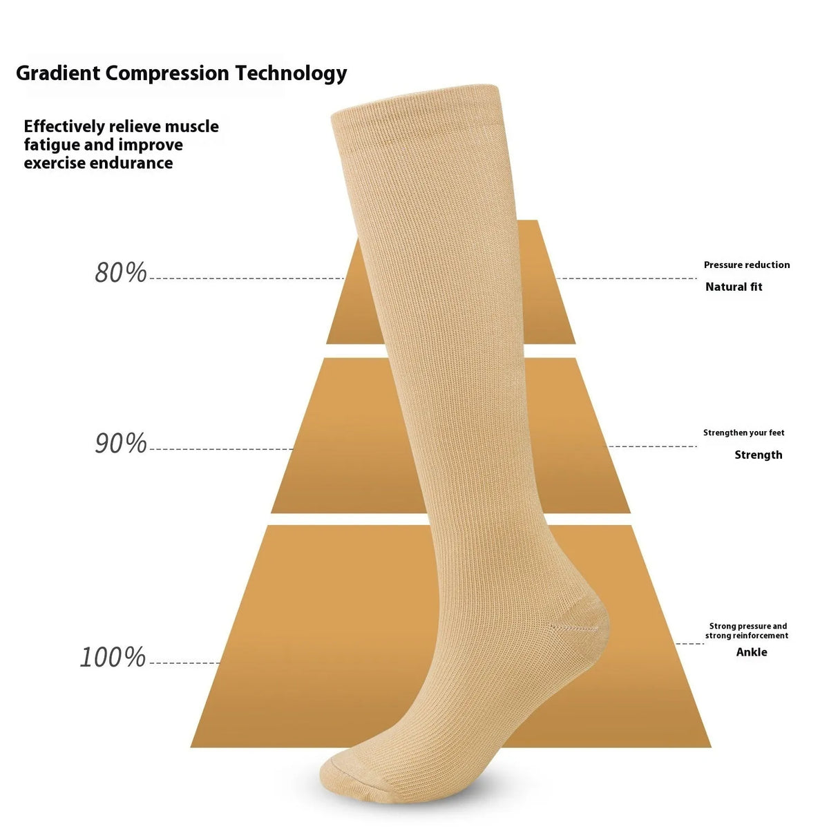 Long tube compression socks in nylon yarn, high cylinder sports style, solid colours, one pair