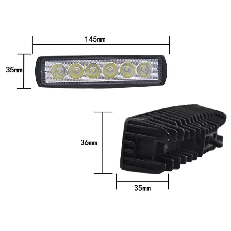 Black die-cast aluminium 18W auxiliary spotlight for car or truck mounting.